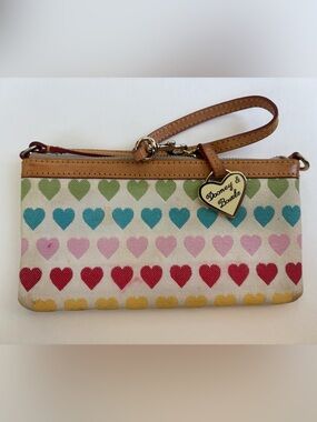 Dooney & Bourke Leather Rainbow Hearts Wristlet With Heart Charm